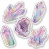 Pastel Kristal Cluster Geode Waterverf Edelsteen S Sticker (Voorkant)