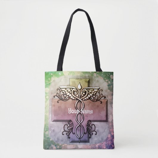 Pastel Kruis Caduceus Tote Bag (Voorkant)