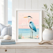 Pastel Kust Reiger Strand Kunstprint Poster