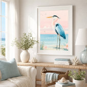 Pastel Kust Reiger Strand Kunstprint Poster
