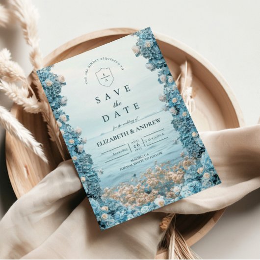 Pastel Kustblauw Bloemen Bruiloft Save The Date