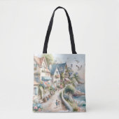 Pastel Kusthuisdorp Ontsnapping Tote Bag (Voorkant)