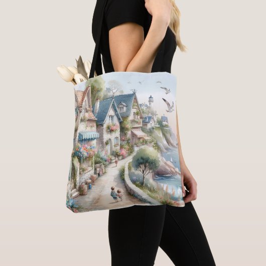 Pastel Kusthuisdorp Ontsnapping Tote Bag (Dichtbij)