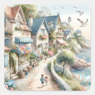 Pastel Kusthuisdorp Ontsnapping Vierkante Sticker