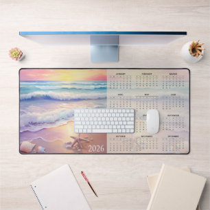Pastel Kustlijn 2026 Kalender met Schelpen Bureaumat