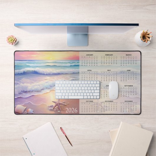 Pastel Kustlijn 2026 Kalender met Schelpen Bureaumat (Kantoor 1)