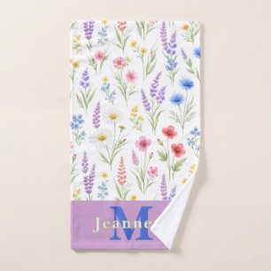 Pastel Lavendel Blauw Zalm Roze Wilde Bloem Handdoek