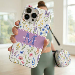 Pastel Lavendel Blauw Zalm Roze Wilde Bloem Naam iPhone 15 Pro Case