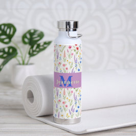 Pastel Lavendel Blauw Zalm Roze Wilde Bloemen 2 Waterfles