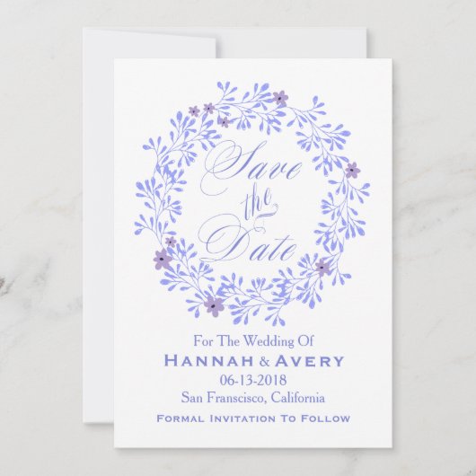 Pastel Lavendel bloemenkrans "Save the Date" Save The Date (Voorkant)
