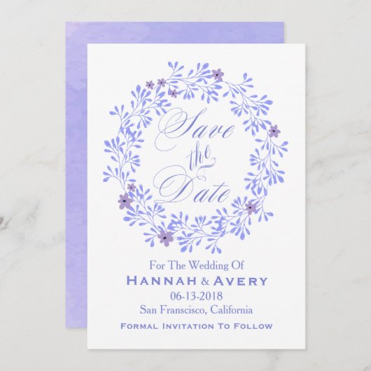 Pastel Lavendel bloemenkrans "Save the Date" Save The Date (Voorkant / Achterkant)