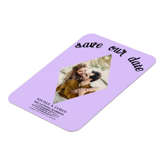 Pastel Lavendel Diamond Foto Opslaan van de Datum Magneet (Linkerzijde)