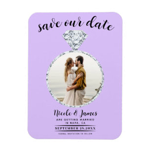 Pastel Lavendel Diamond Ring Bling Save the Date Magneet