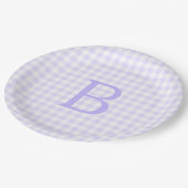 Pastel lavendel en witte gingham monogram papieren bordje (Gekanteld)