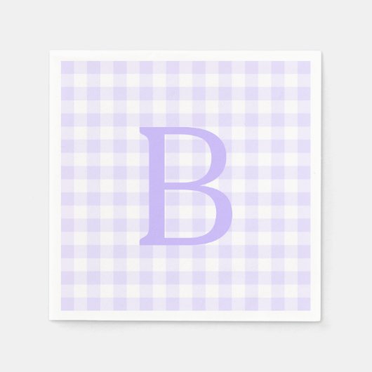Pastel Lavendel en Witte Gingham Monogram Servet (Voorkant)