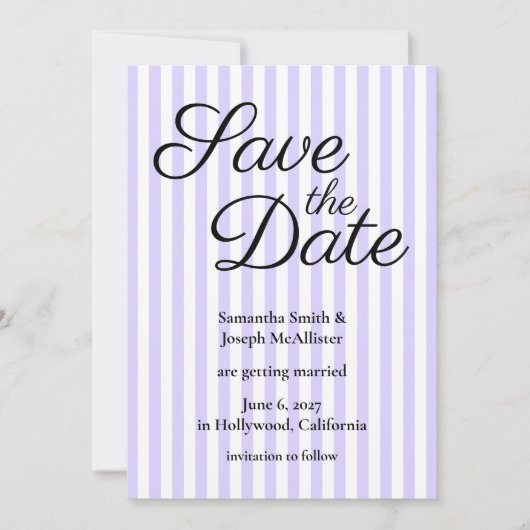 Pastel Lavendel en Witte Streep Save The Date (Voorkant)