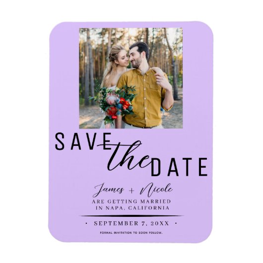 Pastel Lavendel Foto Bruiloft Save-the-Date Magneet (Verticaal)