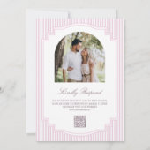 Pastel Lavendel Gestreepte Foto QR Code Trouwen Kaart (Achterkant)