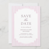 Pastel Lavendel Gestreepte Trouwfoto Save The Date (Voorkant)