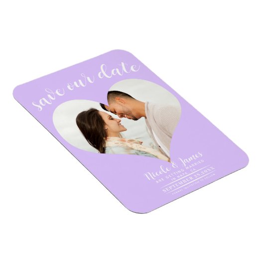 Pastel Lavendel Hart Foto Bruiloft Save the Date Magneet (Rechterzijde)