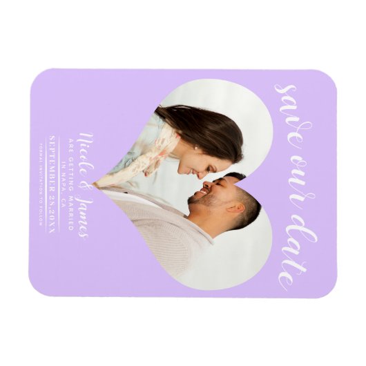 Pastel Lavendel Hart Foto Bruiloft Save the Date Magneet (Horizontaal)