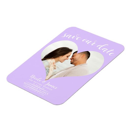 Pastel Lavendel Hart Foto Bruiloft Save the Date Magneet (Linkerzijde)