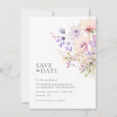 Pastel Lavendel Paarse Violet Wild Flowers Bruilof Save The Date (Voorkant)
