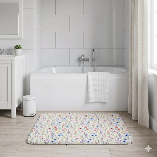 Pastel Lavendel Roze Blauwe Zalm Wilde Bloem Badmat