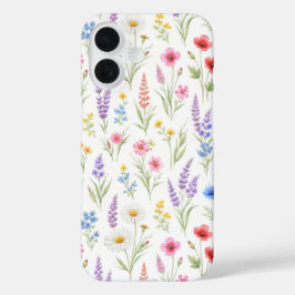 Pastel Lavendel Roze Wilde Bloemen iPhone 16 Hoesje