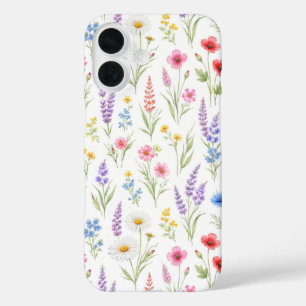 Pastel Lavendel Roze Wilde Bloemen iPhone 16 Hoesje