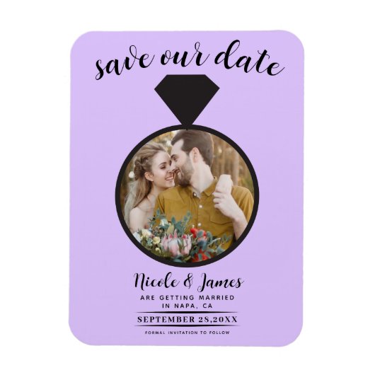 Pastel Lavendel trouwring foto Save the Date Magneet (Verticaal)