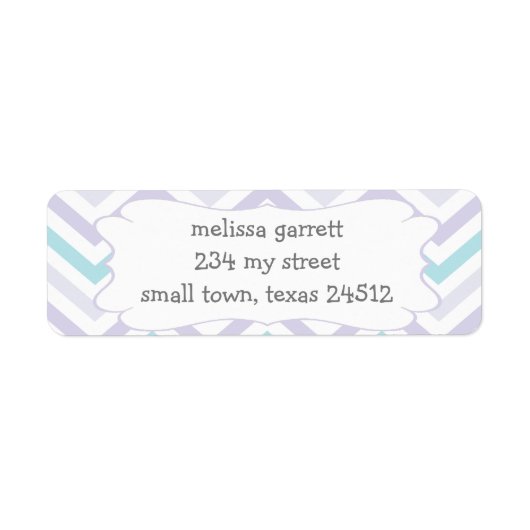 Pastel Lavender en Aqua Zig Zag Baby Etiket (Voorkant)