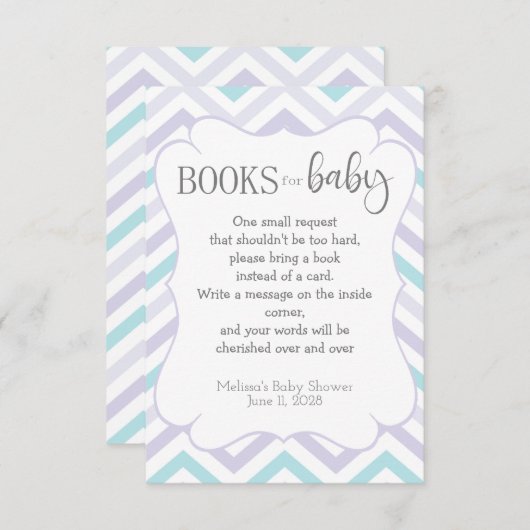 Pastel Lavender en Aqua Zig Zag Baby Informatiekaartje (Voorkant / Achterkant)