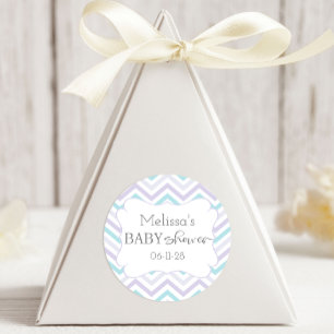 Pastel Lavender en Aqua Zig Zag Baby Ronde Sticker