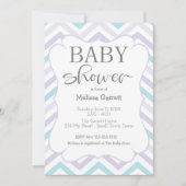 Pastel Lavender en Aqua Zig Zag Baby Uitnodiging (Voorkant)