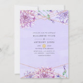 Pastel Lavender en Gold Floral Geometric Wedding Kaart (Voorkant)