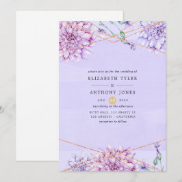 Pastel Lavender en Gold Floral Geometric Wedding Kaart