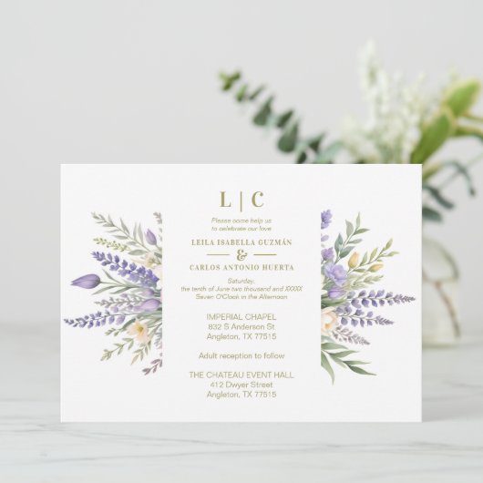 Pastel Lavender Flowers & Greenery Elegant Spring  Kaart (Staand voorkant)