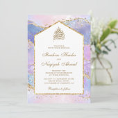 Pastel Lavender Gold Marble Arch Muslim Wedding Kaart (Staand voorkant)