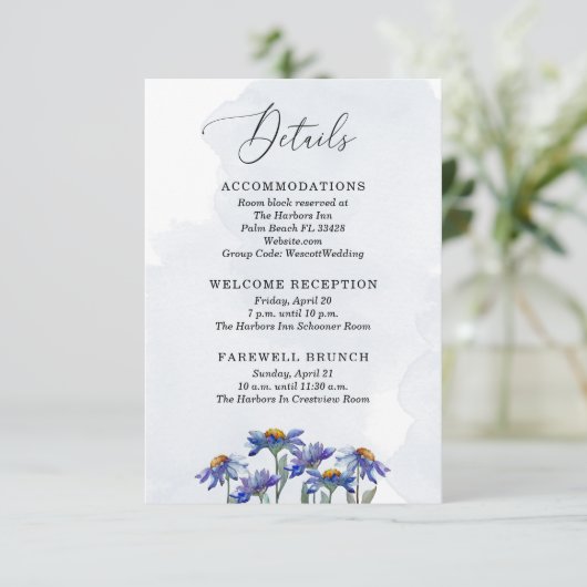 Pastel Lavender Paarse Daisies Wedding Details Informatiekaartje (Staand voorkant)