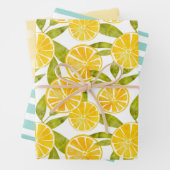 Pastel Lemon Fun Stripes Stippen Summer Inpakpapier Vel (In situ)