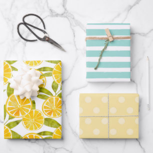 Pastel Lemon Fun Stripes Stippen Summer Inpakpapier Vel