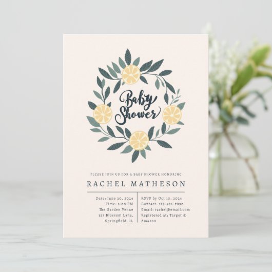 Pastel Lemon krans baby shower Kaart (Staand voorkant)