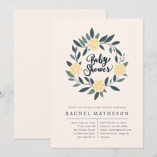 Pastel Lemon krans baby shower Kaart (Voorkant / Achterkant)