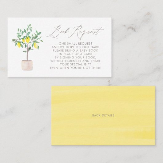 Pastel Lemon Tree Baby shower Book Request Kaart Plaatskaartje (Voorkant / Achterkant)
