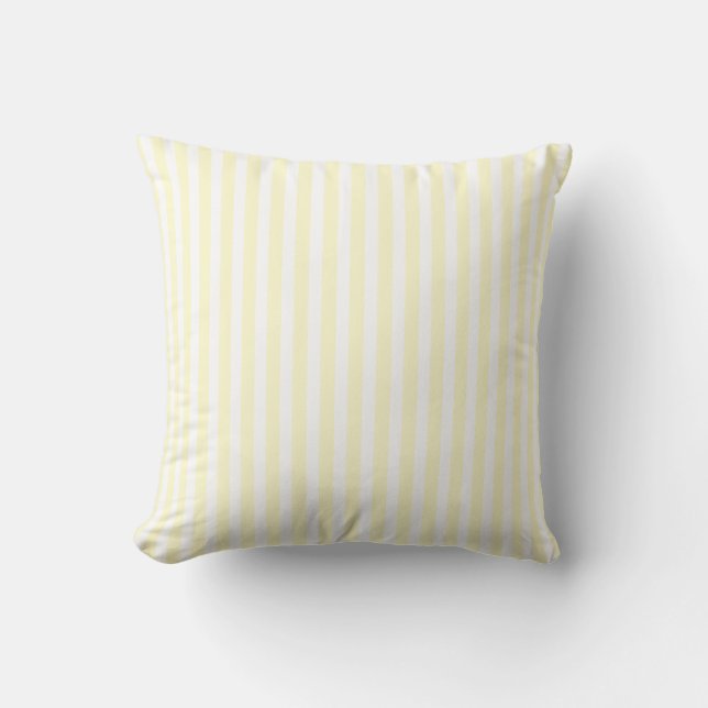 Pastel Lemon Yellow and White Stripes Bleek Geel Kussen (Voorkant)