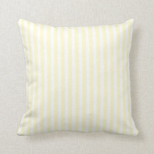 Pastel Lemon Yellow and White Stripes Bleek Geel Kussen