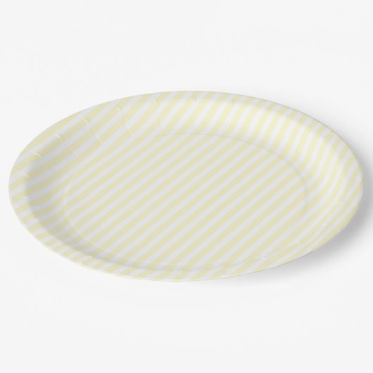 Pastel Lemon Yellow and White Stripes Bleek Geel Papieren Bordje (Gekanteld)