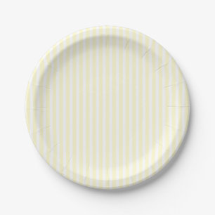 Pastel Lemon Yellow and White Stripes Bleek Geel Papieren Bordje