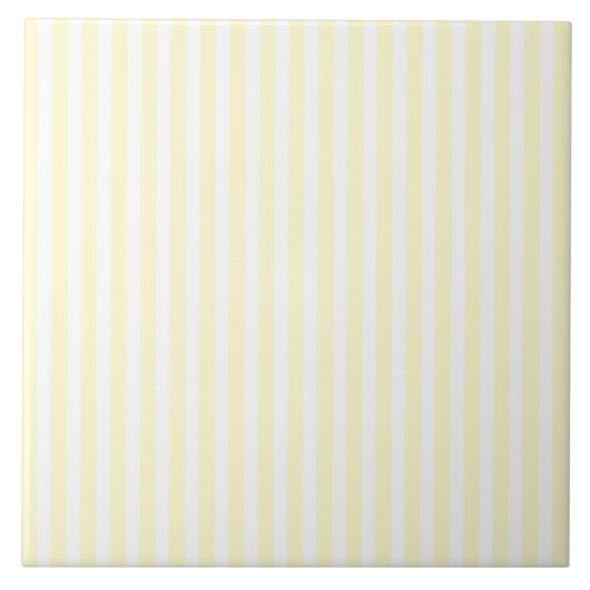 Pastel Lemon Yellow and White Stripes Bleek Geel Tegeltje (Voorkant)